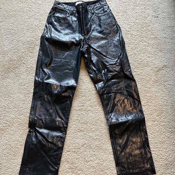 Abercrombie Curve Love Patent Leather 90s Straight Pant in Navy - Picture 3 of 6